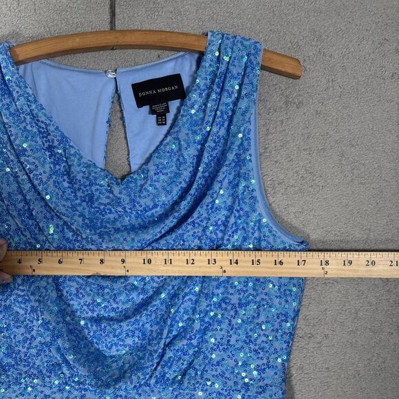 Donna Morgan Women’s Dress Size 10 Blue‎ Sequin Dress Cowl Neck Sleeveless Party - Picture 5 of 14